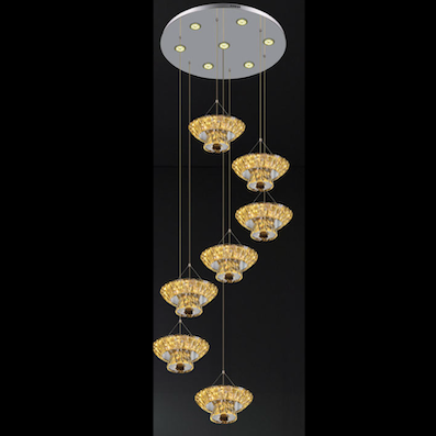 Đèn Thả dài 2 mét 6 đèn Pha Lê led 3 màu TL 1523/7 Ø800xH2000