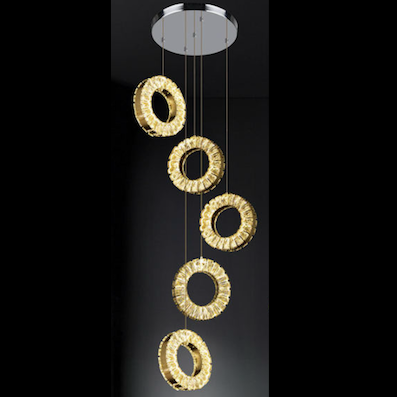 Đèn Thả led 50W 3 màu 5 vòng tròn pha lê dài 1,5 mét TL 1699/5 Ø400xH1500