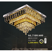 Đèn mâm pha lê vuông 3 chế độ sáng ML 7109/600 600xH350