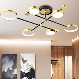 Đèn Chùm 6 vòng tròn led 3 chế độ sáng (thân vàng) TTK112T6 L1300xH200