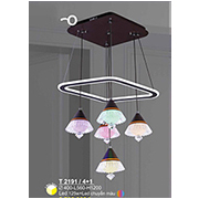 Đèn Thả LED vuông + 4 đèn thả led nhiều màu giống chuông T 2191/4+1 Ø400xL560xH1200