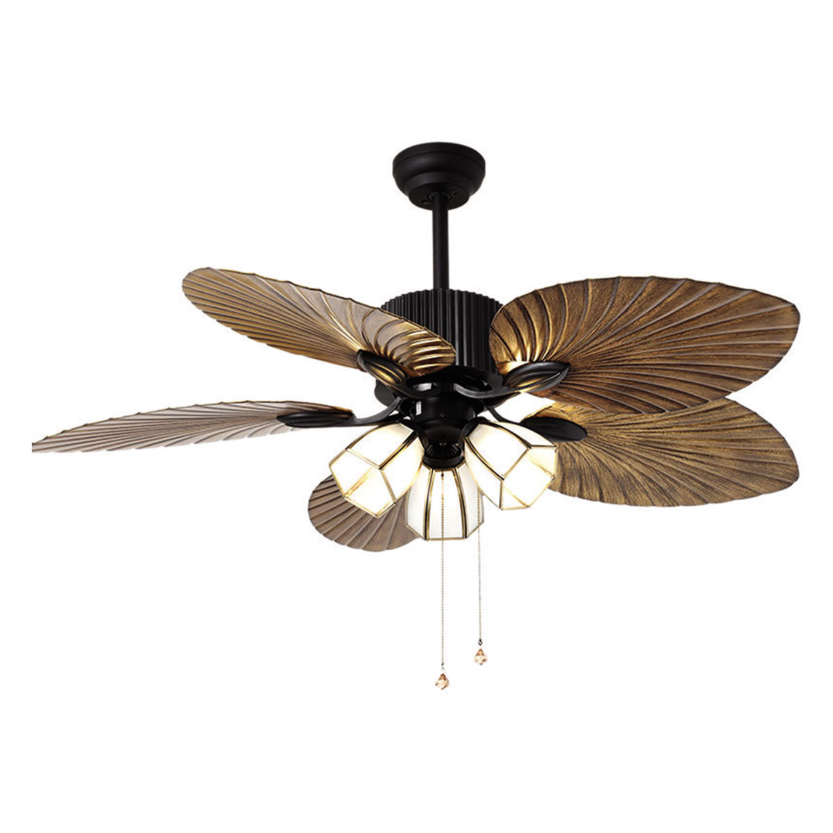 Quạt trần 5 cánh lá cọ có 3 đèn đường kính 1,28m QVIFA-49