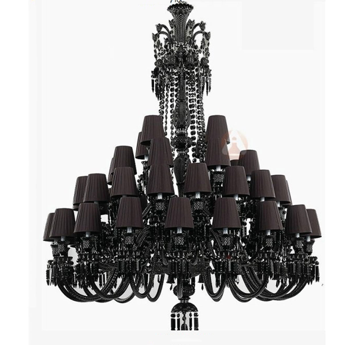 Đèn Chùm Pha Lê đen có 48 chụp vải đen đường kính 1,5 mét CNQT-294