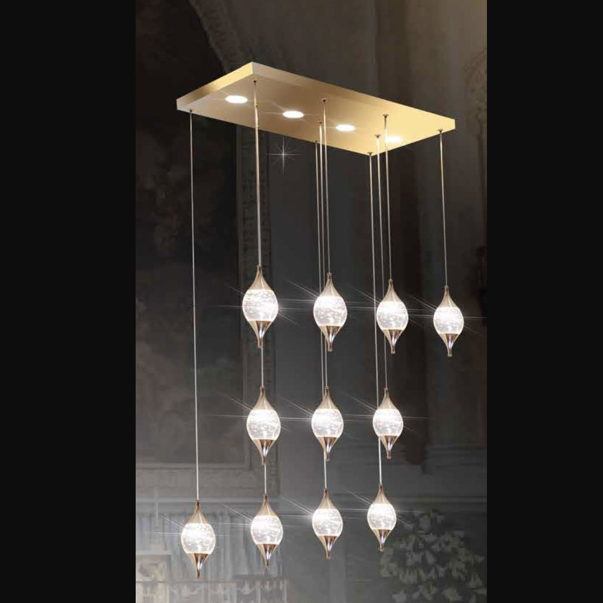 Đèn Thả 11 đèn pha lê ngang dài 60cmx rộng 30cm TH - 8286