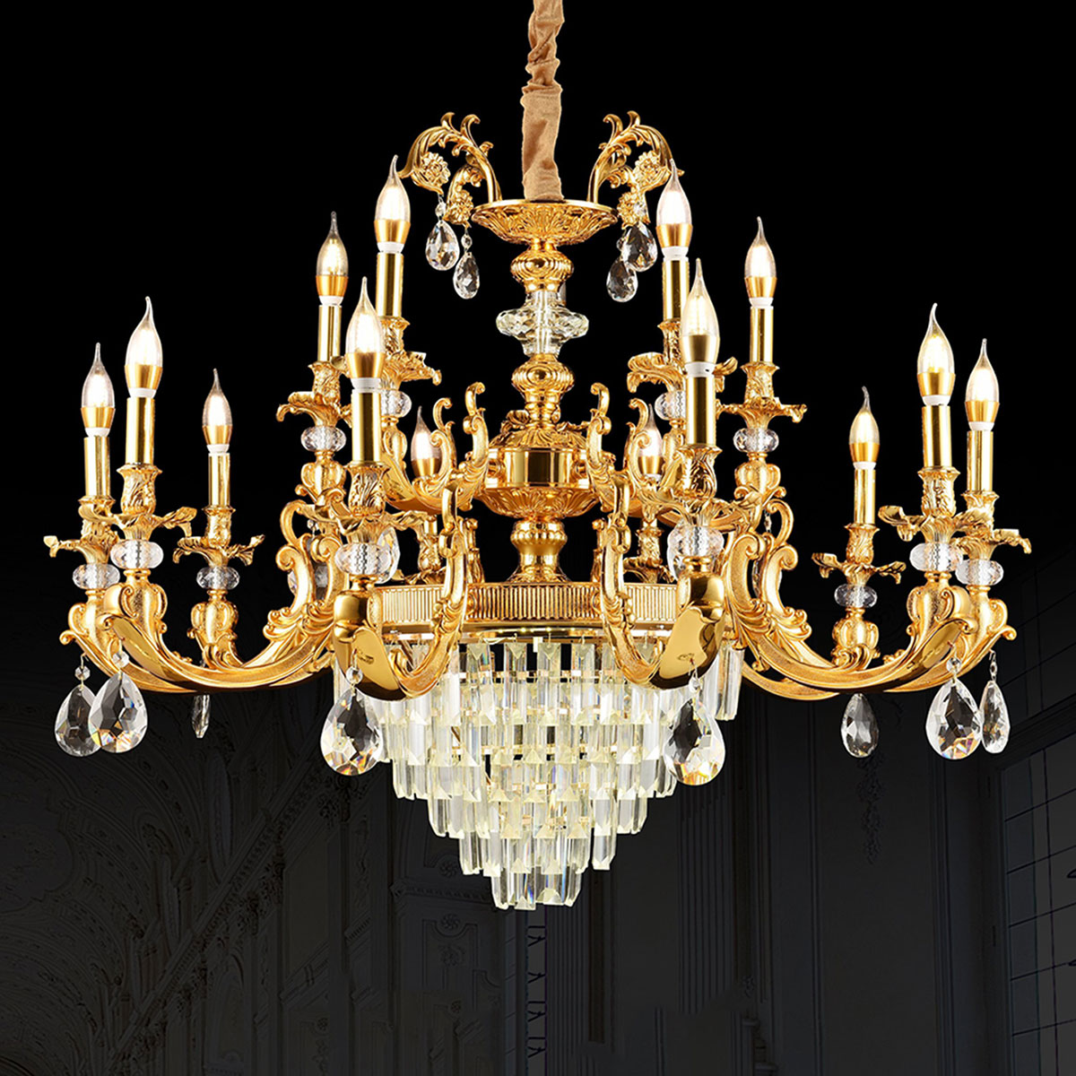 Đèn Chùm Pha Lê cổ điển 15 ngọn nến DC904T15 Ø1000