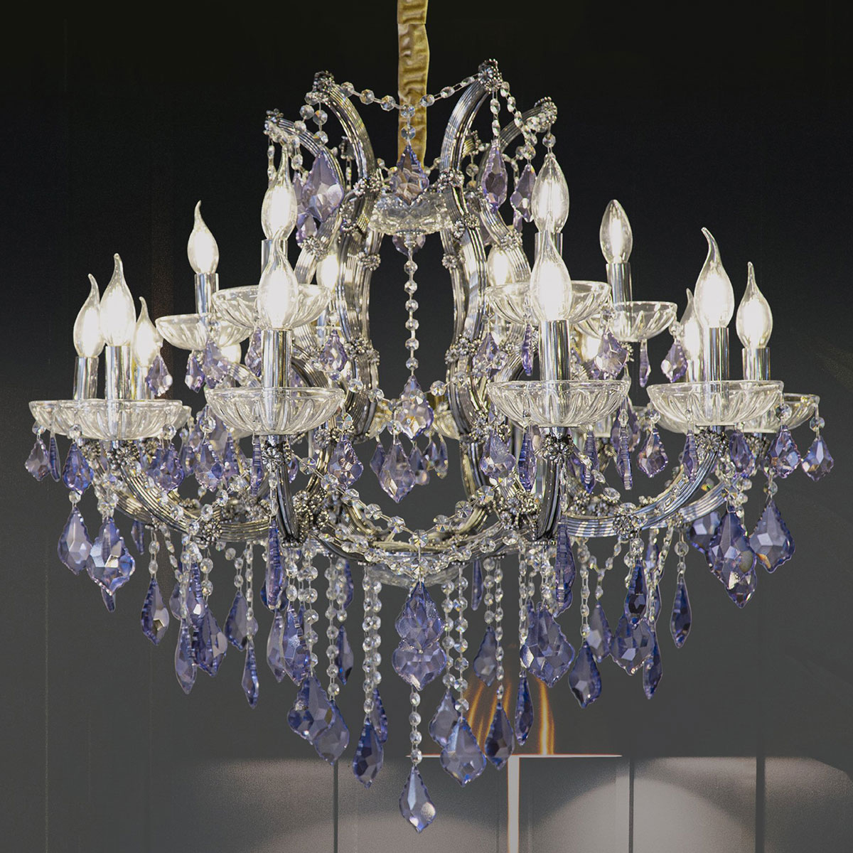 Đèn Chùm Pha Lê tím 18 ngọn nến DC10014T18 Ø760xH700