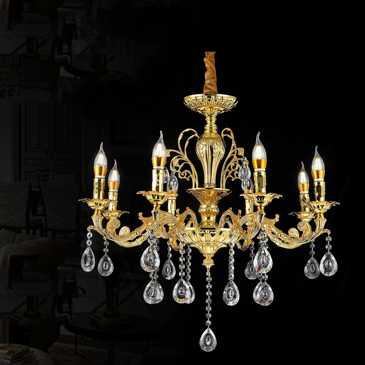 Đèn Chùm Pha Lê 8 ngọn nến DC1708T8 Ø780xH570