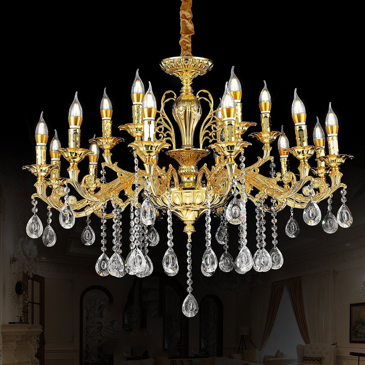 Đèn Chùm Pha Lê 18 ngọn nến DC1708T18 Ø900xH670