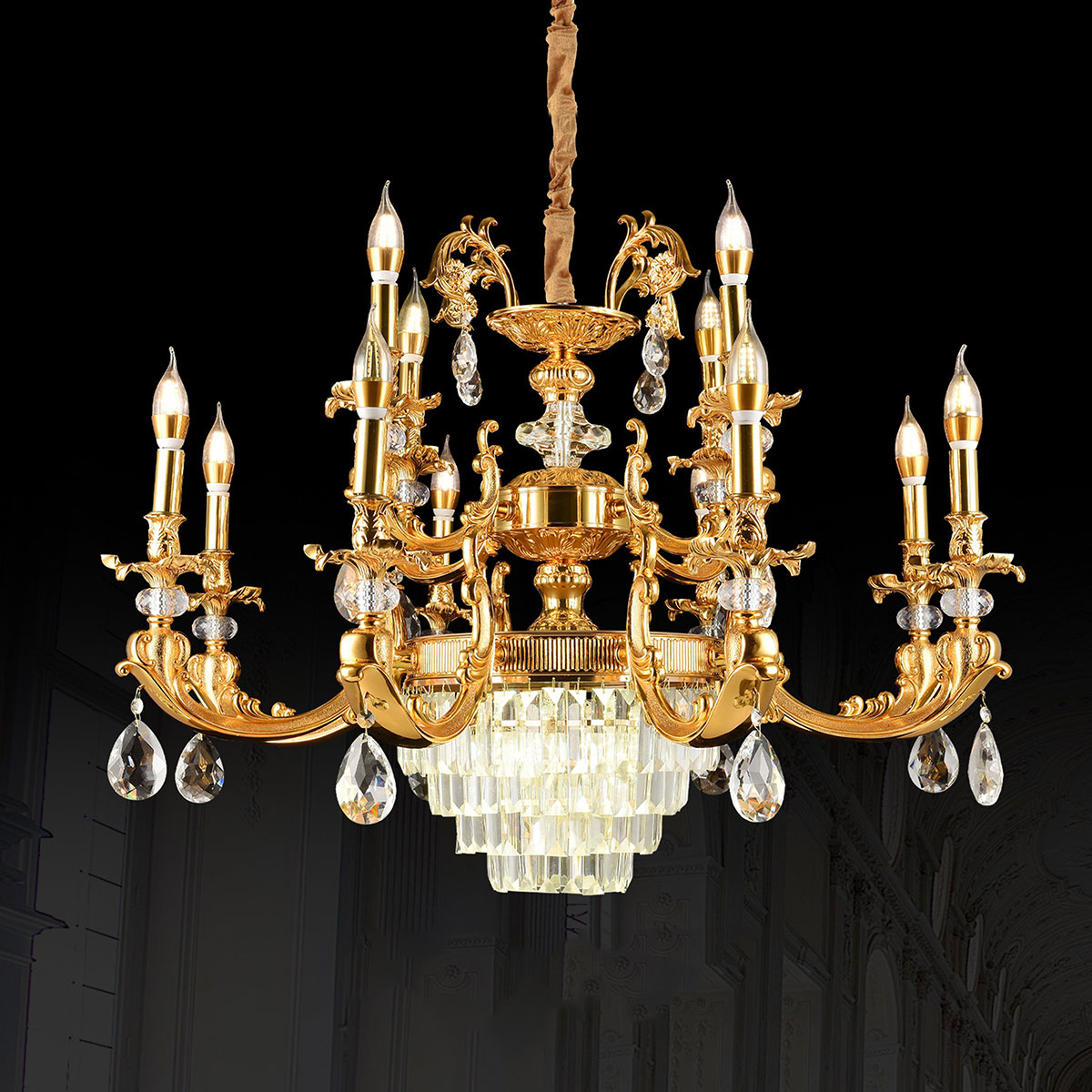 Đèn Chùm Pha Lê cổ điển 12 ngọn nến DC904T12 Ø900