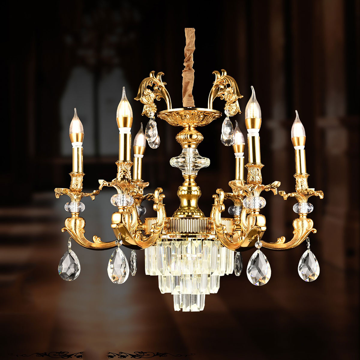 Đèn Chùm Pha Lê cổ điển 6 ngọn nến DC904T6 Ø700