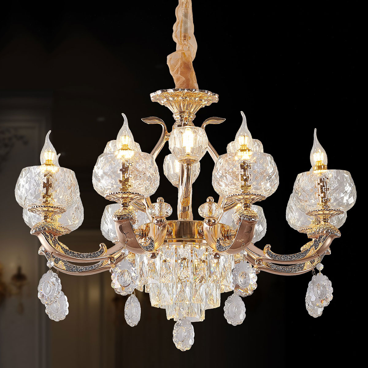 Đèn Chùm Pha Lê 8 chao đèn DC2088T8 Ø750xH550