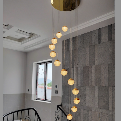 Đèn Thả thông tầng 18 quả cầu led 3 màu dài 3 mét THD0379T12 Ø600