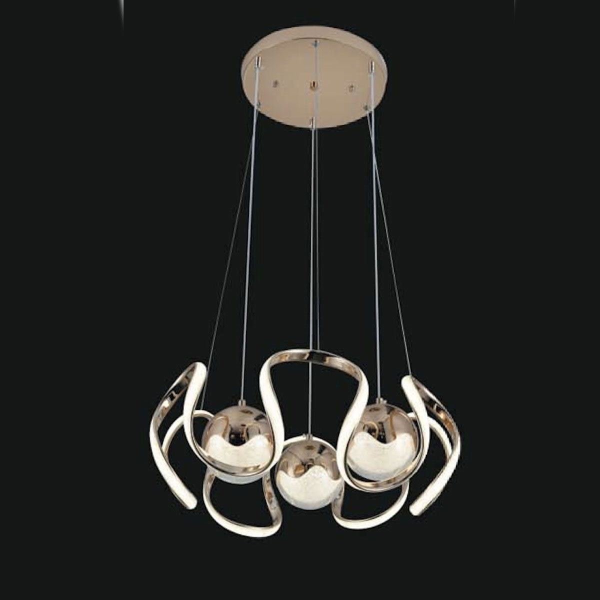 Đèn Thả led uốn lượn + 3 quả cầu pha lê T 5564/3 Ø500xH1100