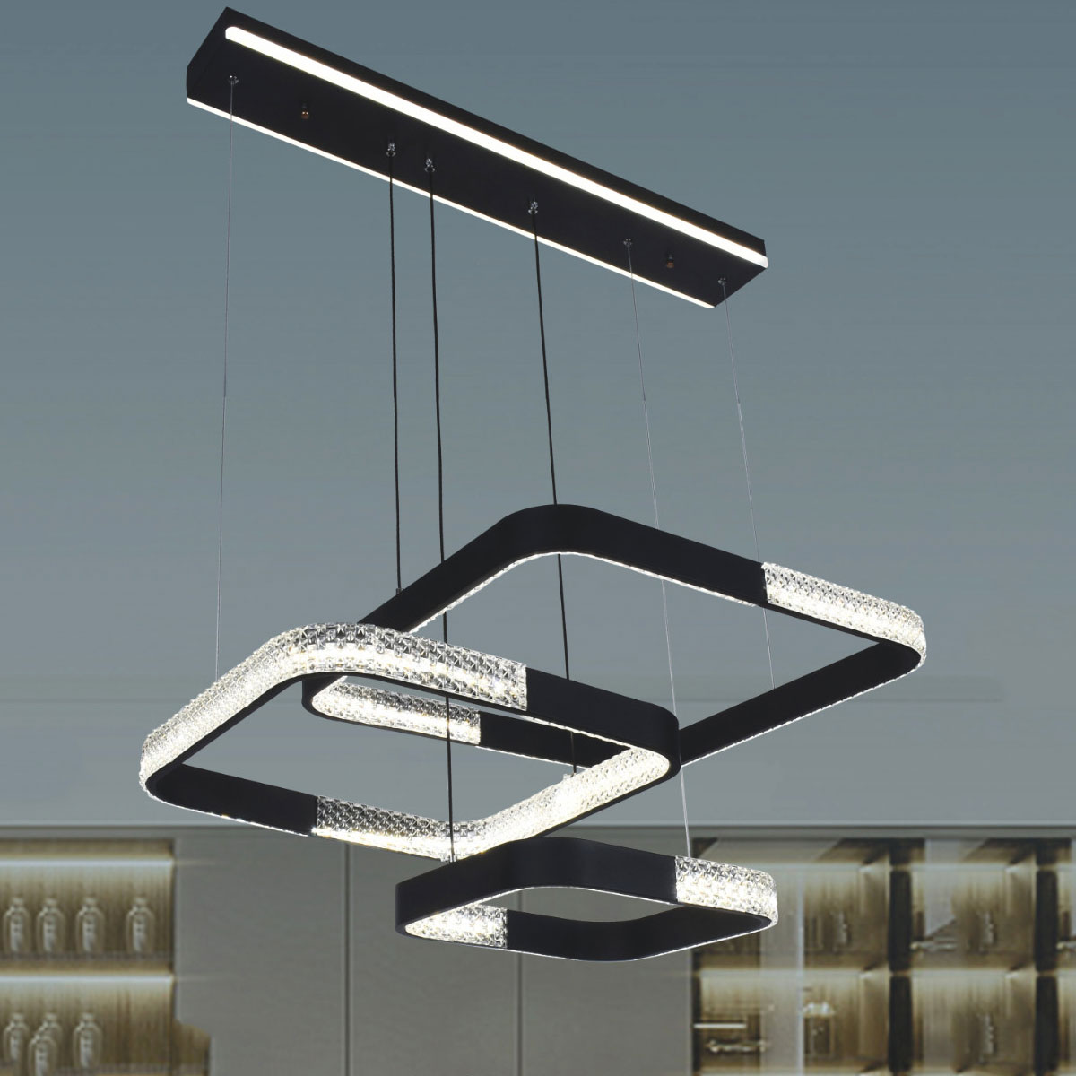 Đèn Thả LED 3 hình vuông đen T 5209 Ø500-400-300xH1000