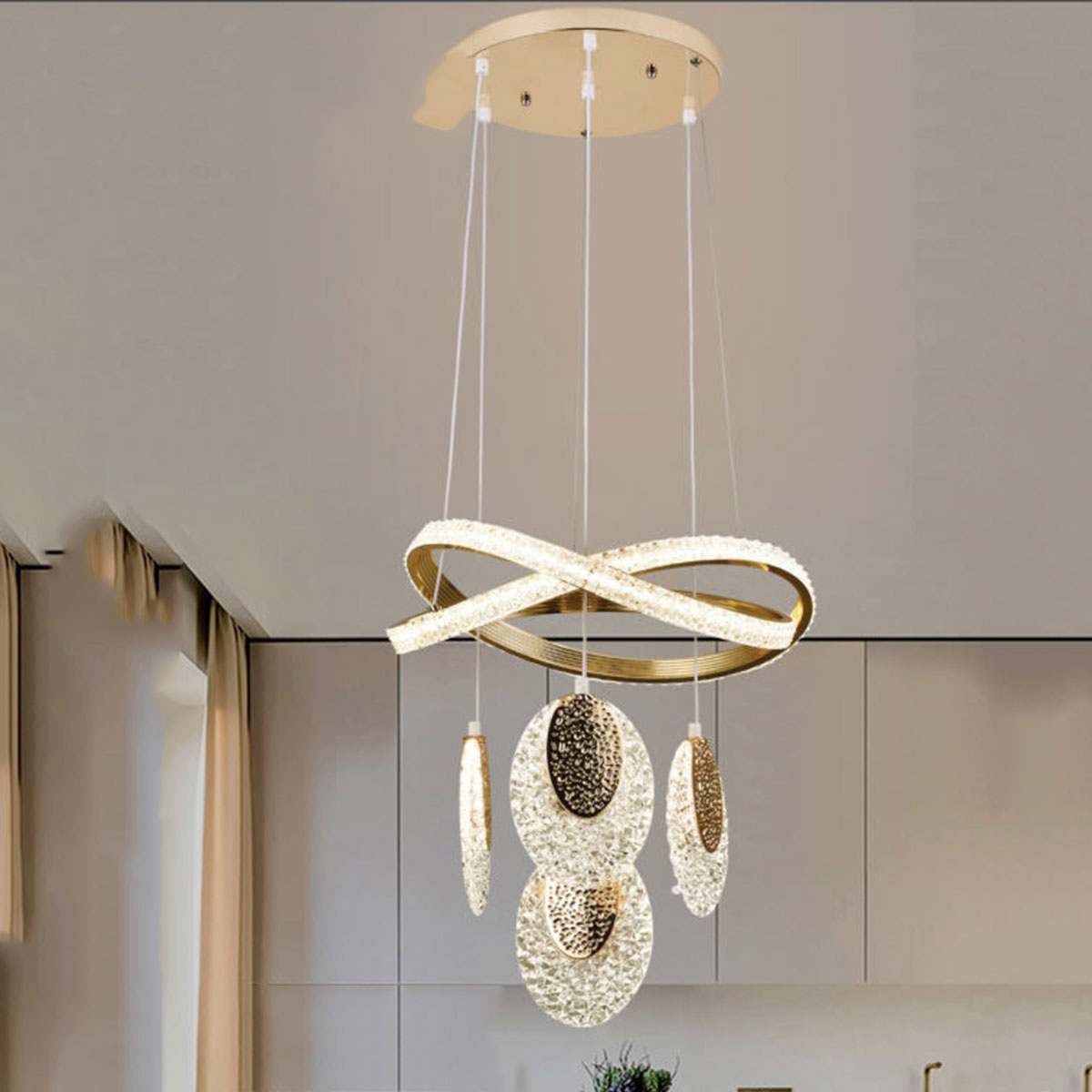 Đèn Thả LED xoắn + 4 đẻn thả T 5565/4 Ø420xH1000