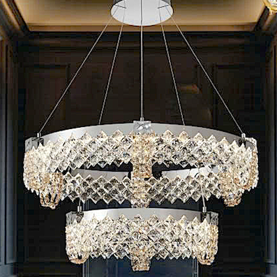 Đèn Thả 2 vòng tròn pha lê thân inox 304 led 3 màu TH-8666 Ø800 - 500