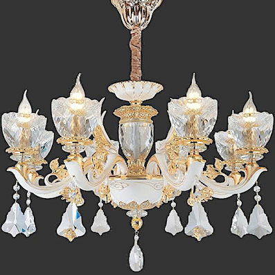 Đèn Chùm 8 chao pha lê nguyên khối đường kính 80cm CNQT-380 Ø800xC560