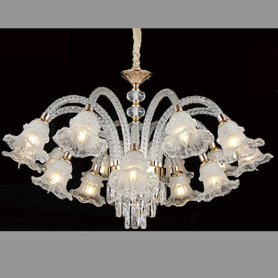 Đèn Chùm Pha Lê 15 chụp thuỷ tinh bông hoa rủ xuống đường kính 1 mét 6203/15