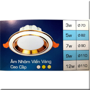 Đèn Led Âm Trần nhôm cao cấp viền vàng 3 chế độ 7w HH AH1 Vàng