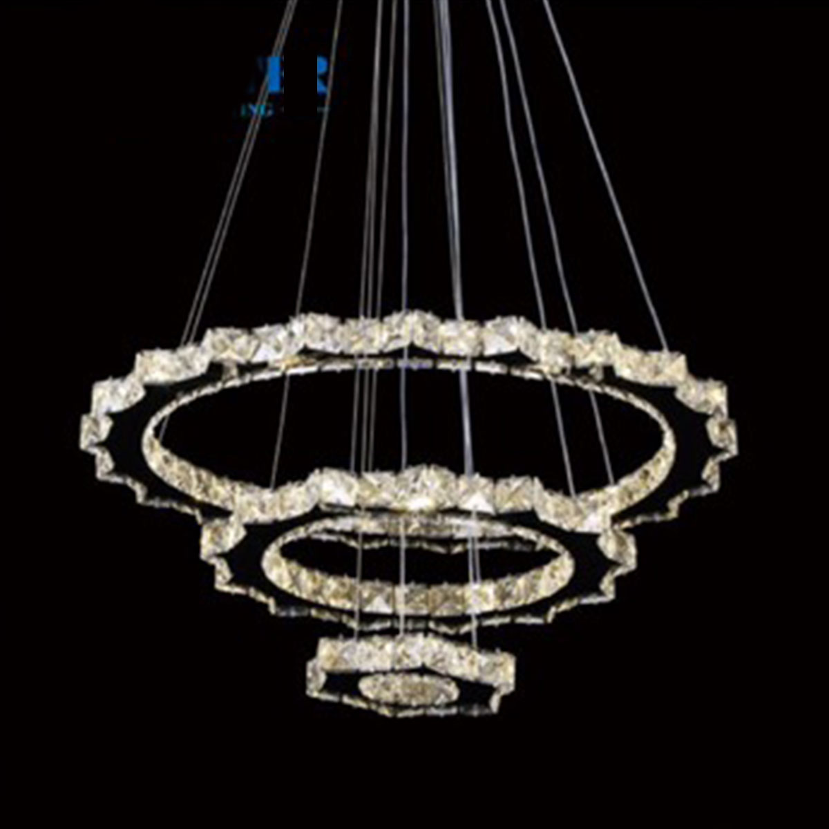 Đèn Thả 3 vòng Pha Lê tròn hình răng cưa KP9 907-3 Ø570