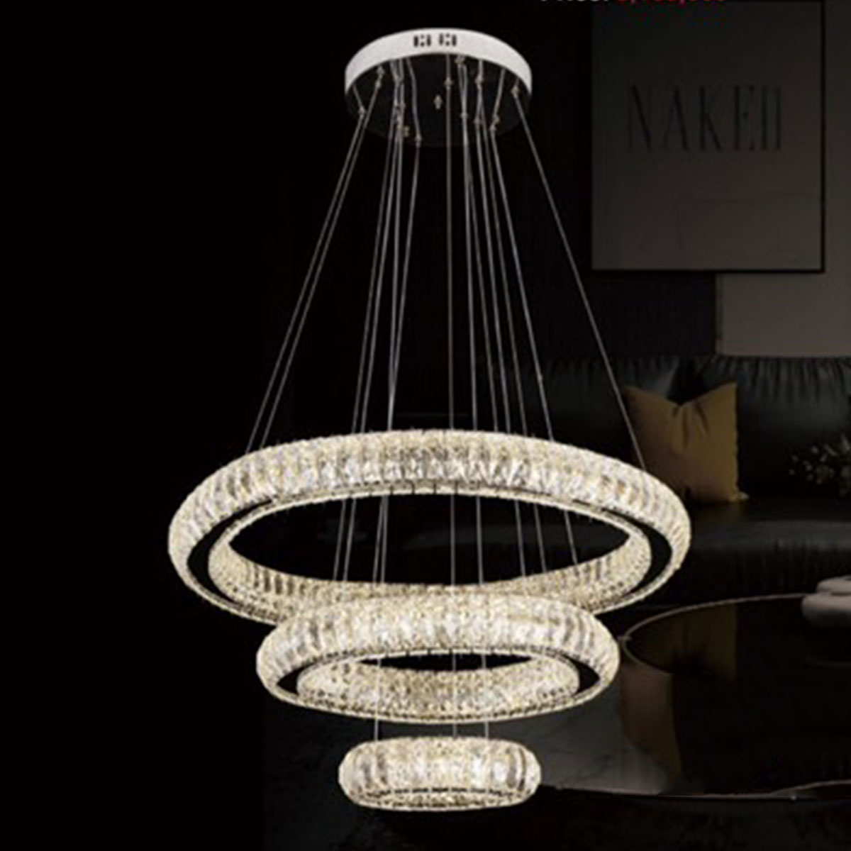 Đèn Thả 3 vòng tròn Pha Lê bo tròn KP9 912-3 Ø650