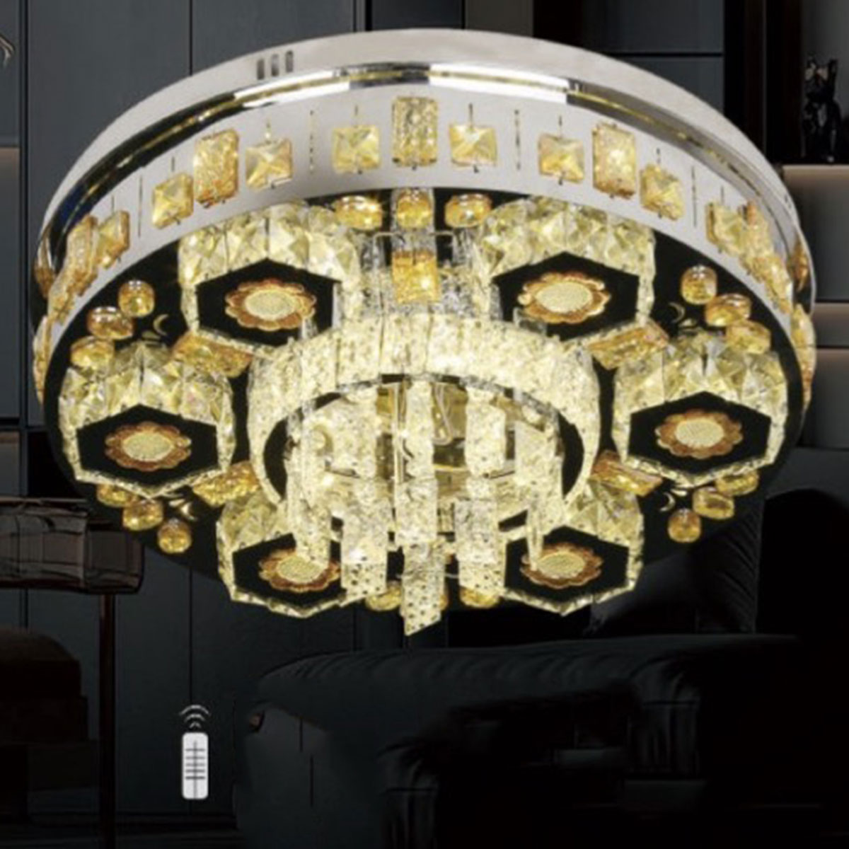 Đèn Mâm Pha Lê tròn 6 hình lục giác 90006/600 Ø600