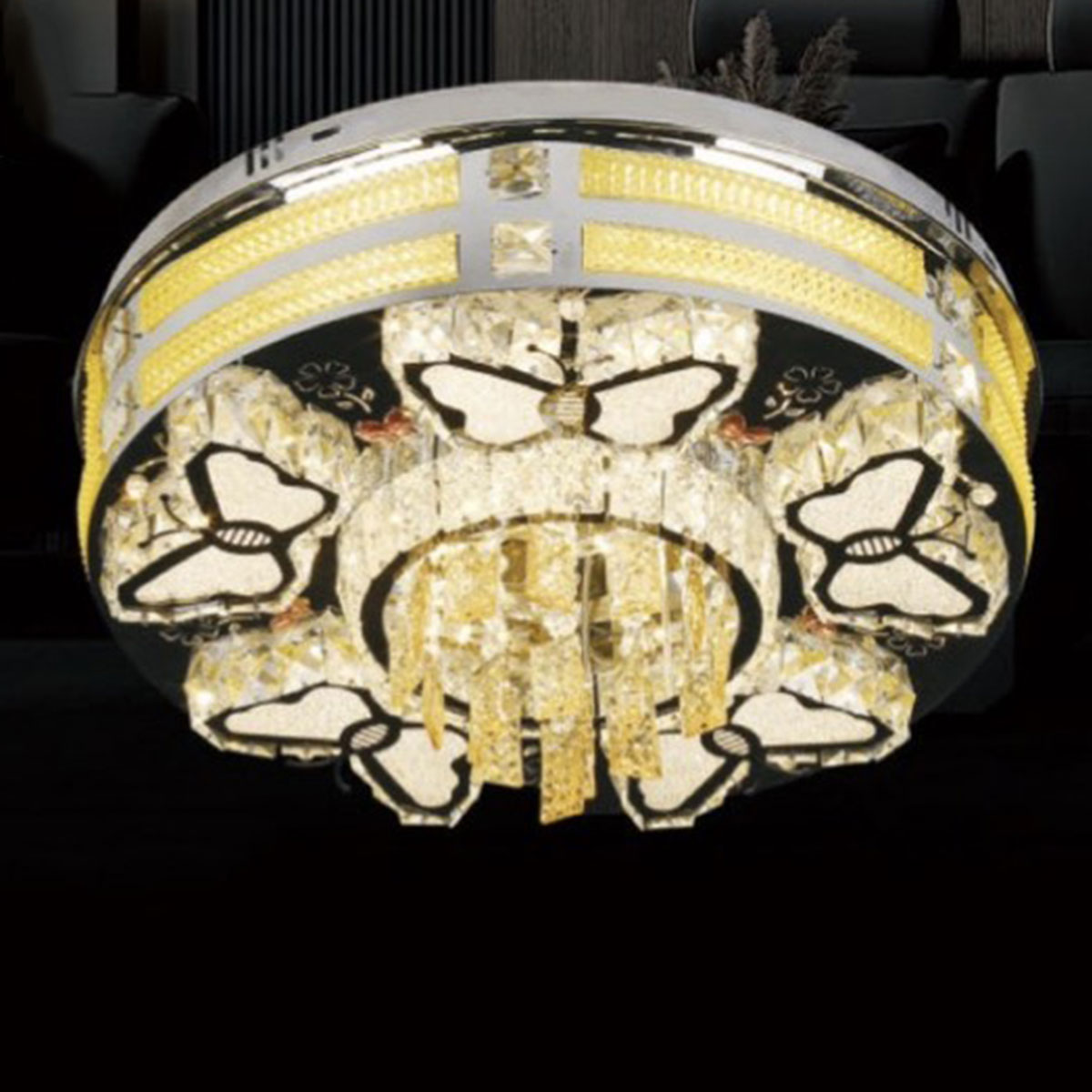 Đèn Mâm Pha Lê tròn 5 con bướm 90021/600 Ø600