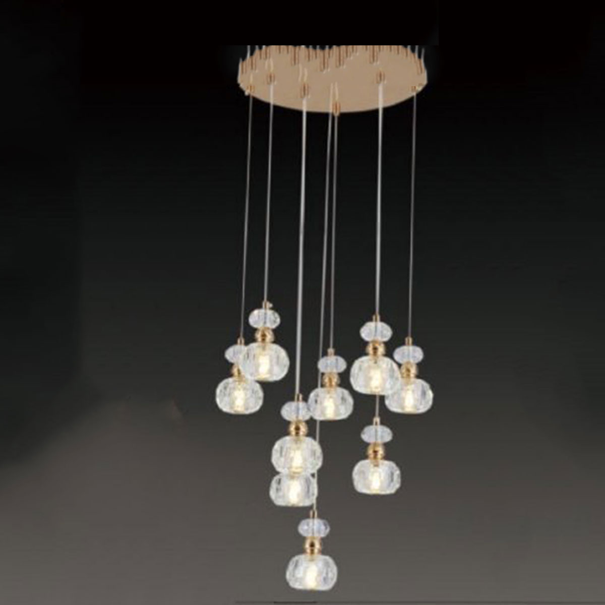 Đèn Thả 9 quả cầu pha lê 5057-9 Ø350