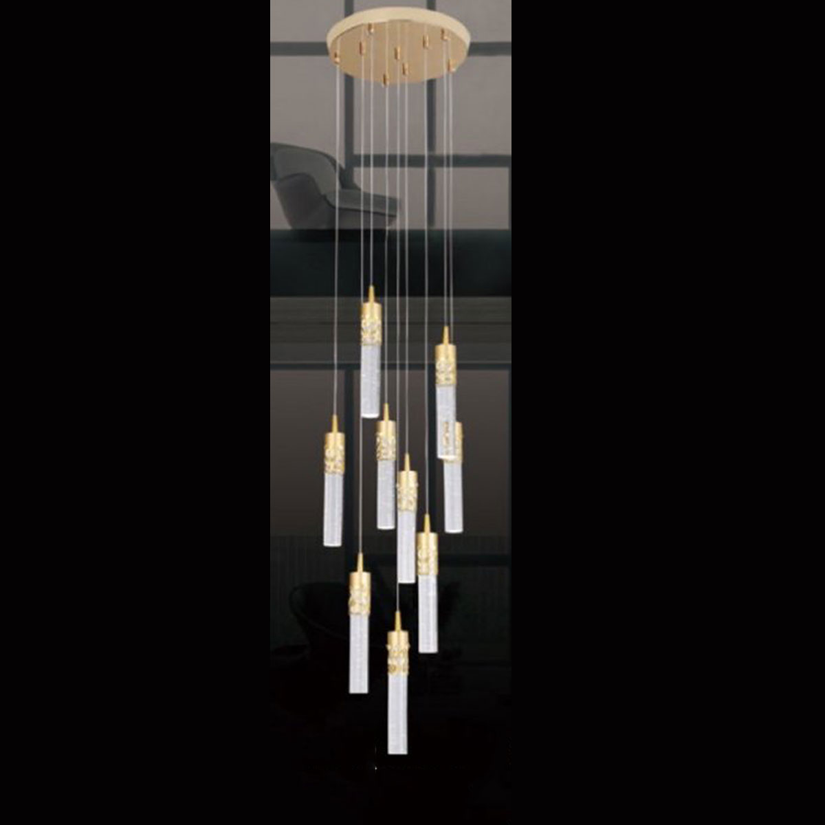 Đèn Thả 9 ống pha lê led 5058-9 Ø350