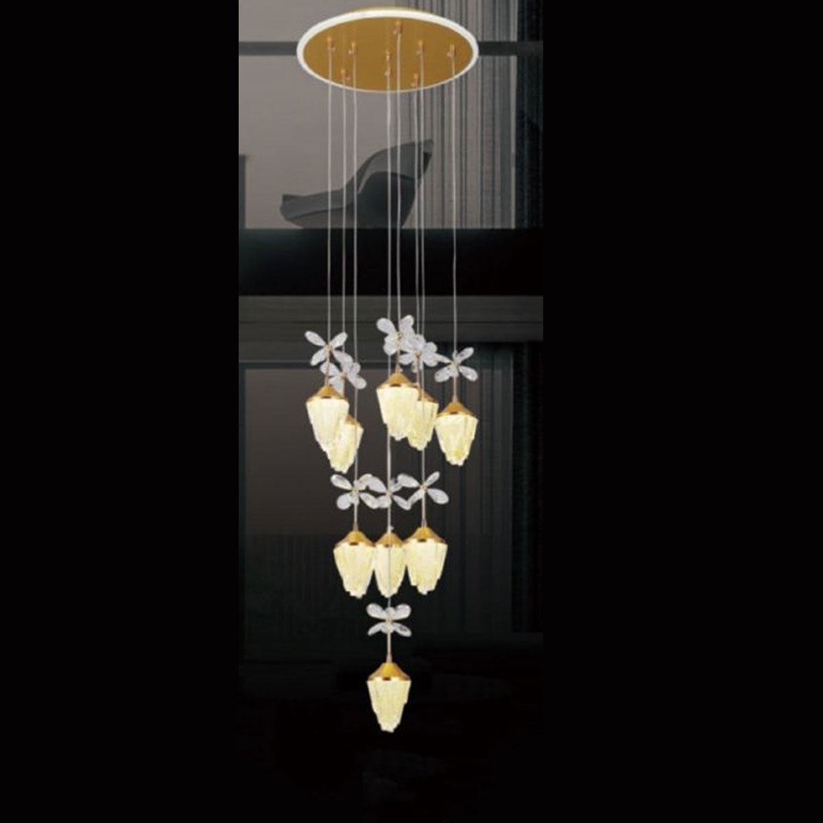 Đèn Thả 9 đèn led pha lê 5011-9 Ø350