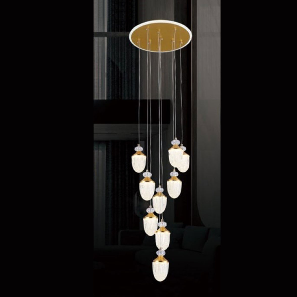 Đèn Thả 9 đèn pha lê led 5015-9 Ø350