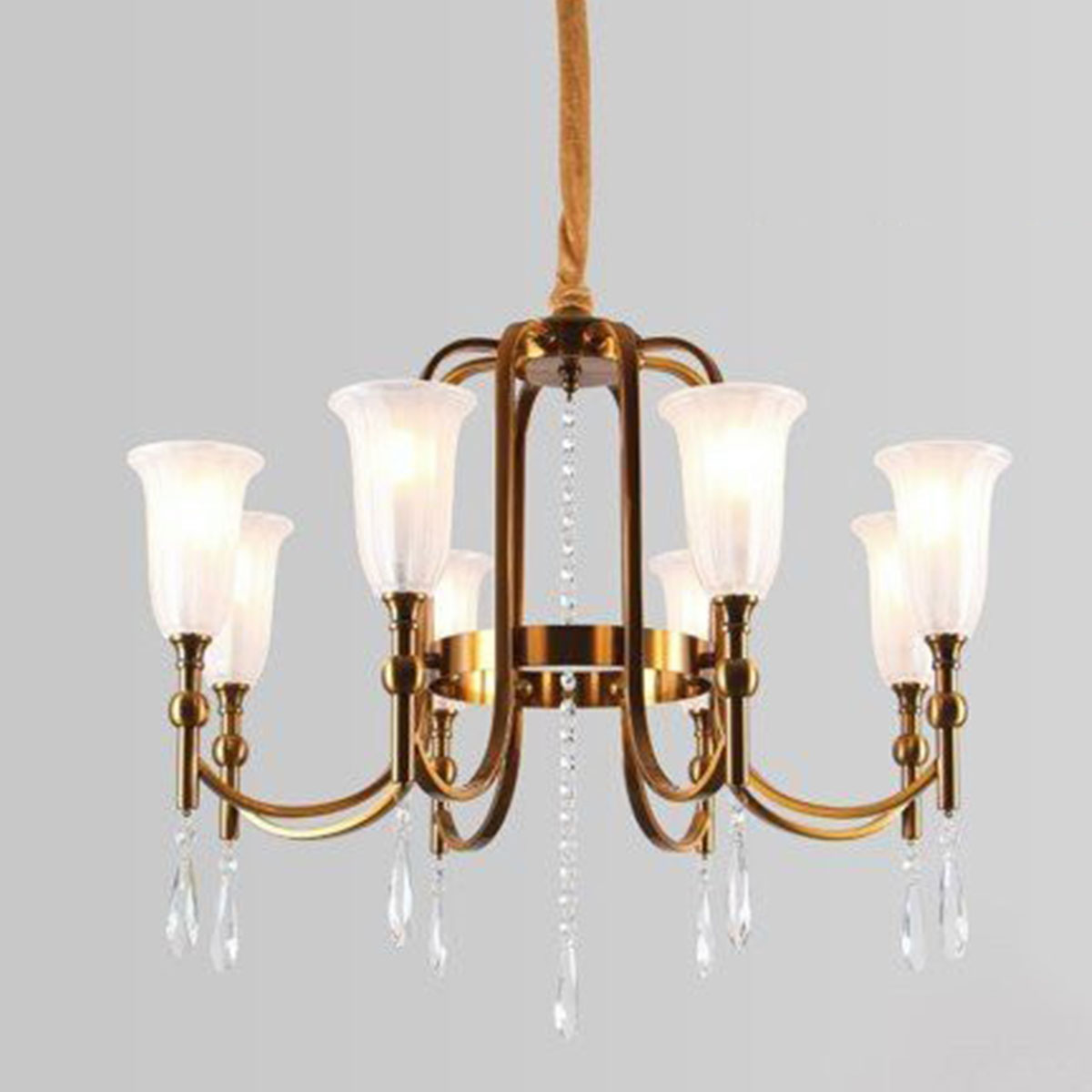 Đèn Chùm pha lê 8 chụp thuỷ tinh DC143T8 Ø700xH580