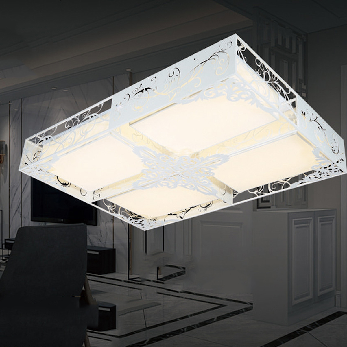 Đèn áp trần LED hình chữ nhật có hoa văn 1104L/L 1000x700xH170