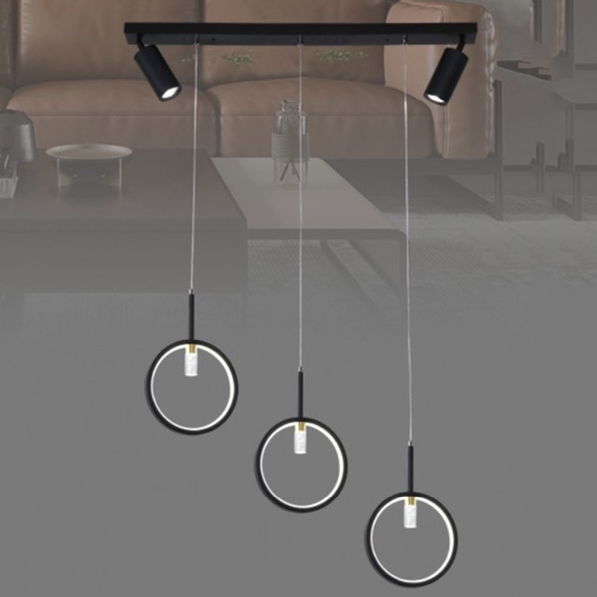 Đèn Thả dài 80cm 3 vòng tròn led cho bàn ăn, quầy bar, đảo bếp