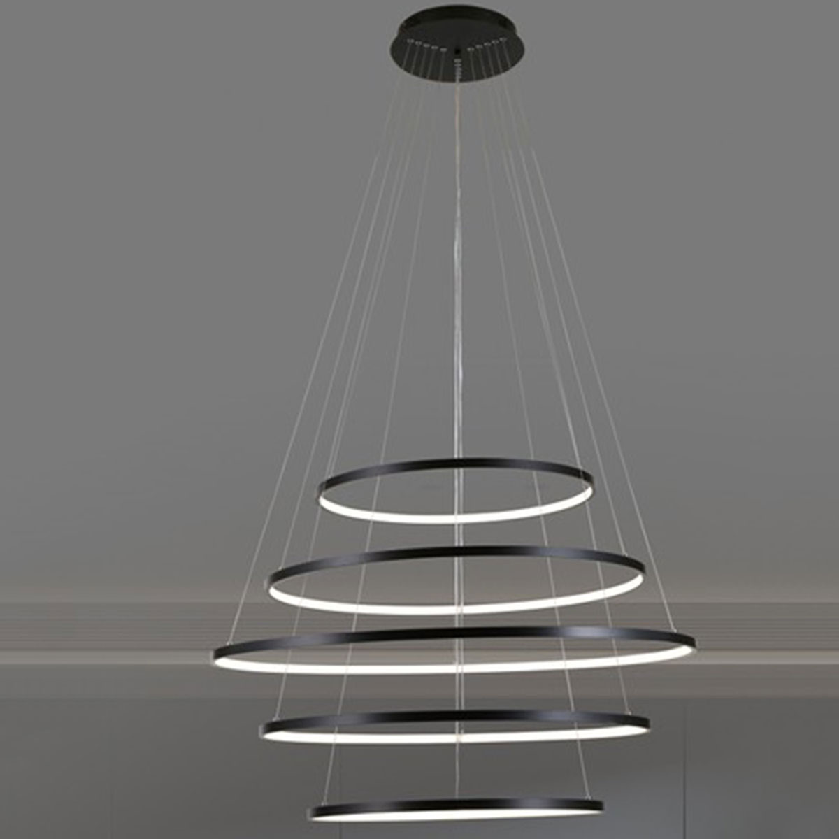 Đèn Thả 5 vòng tròn led 3 màu thân đen C002-5L Ø600-800-1000-800-600