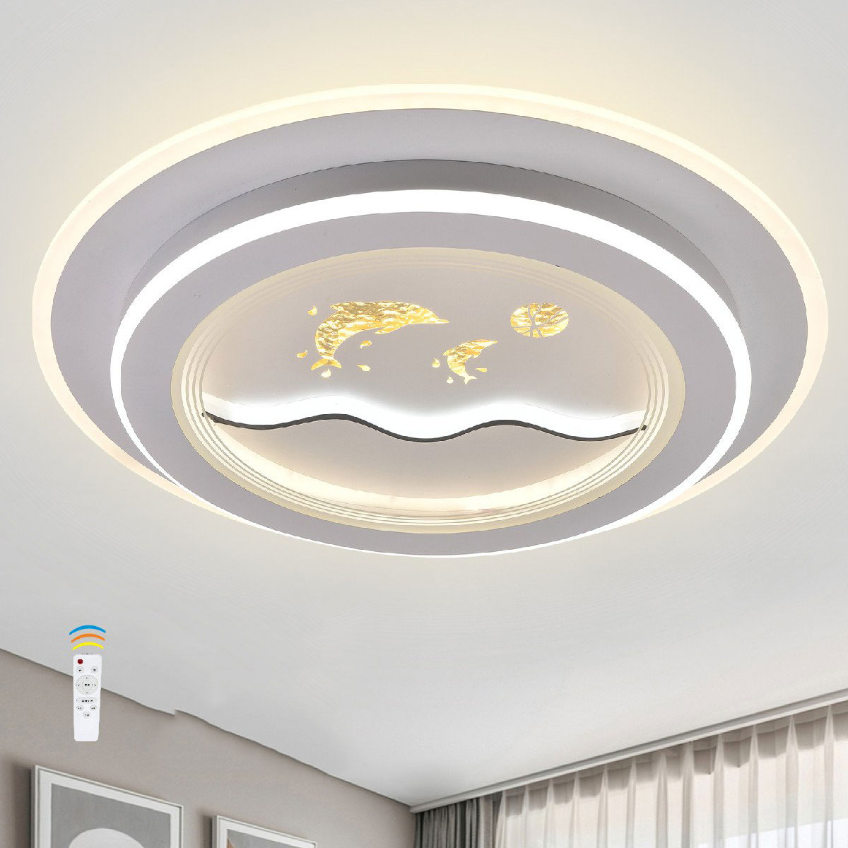 Đèn ốp trần LED tròn có hình cá heo SN23 ML 8216 Ø600