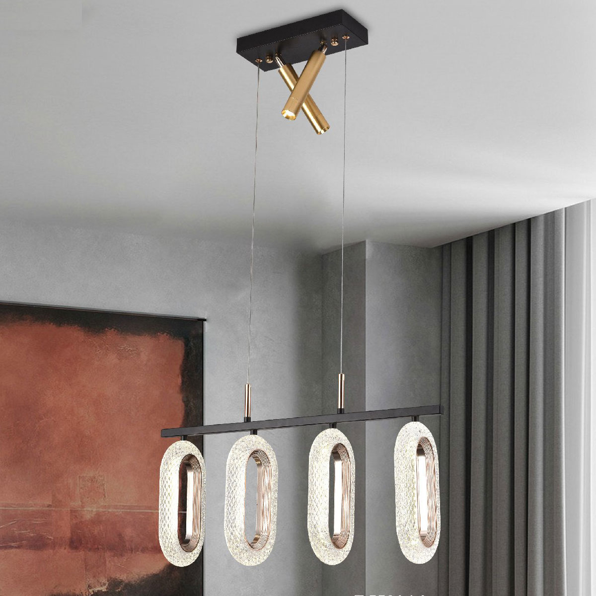 Đèn Thả Nghệ Thuật 4 chao pha lê hình oval T 5561/4 L600xH1000