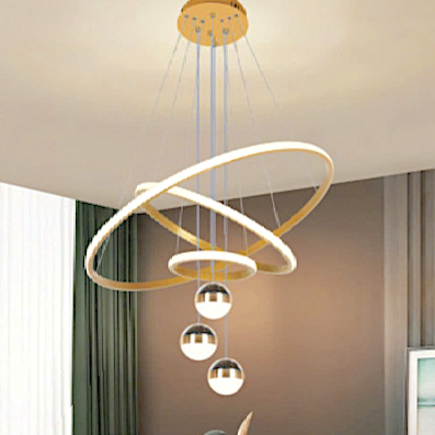 Đèn Treo led 3 vòng tròn và 3 quả cầu có sao trăng- 20-40-60cm TL-9005/GD