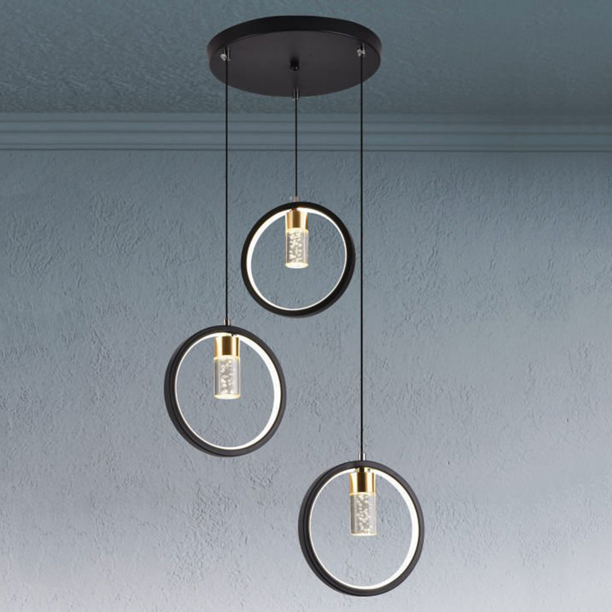 Đèn Thả 3 vòng tròn led đen TL 6503/3 Ø300xH1000