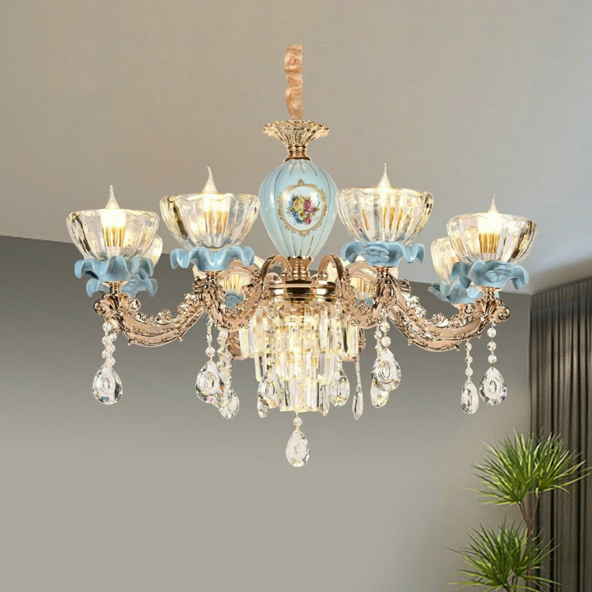 Đèn Chùm pha lê 8 bông hó thuỷ tinh CPL 8140/8 Ø820xH500