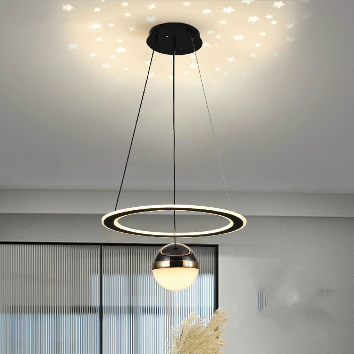 Đèn Thả Bàn Ăn Led vòng tròn + 1 trái cầu T 5562 Ø480xH1000