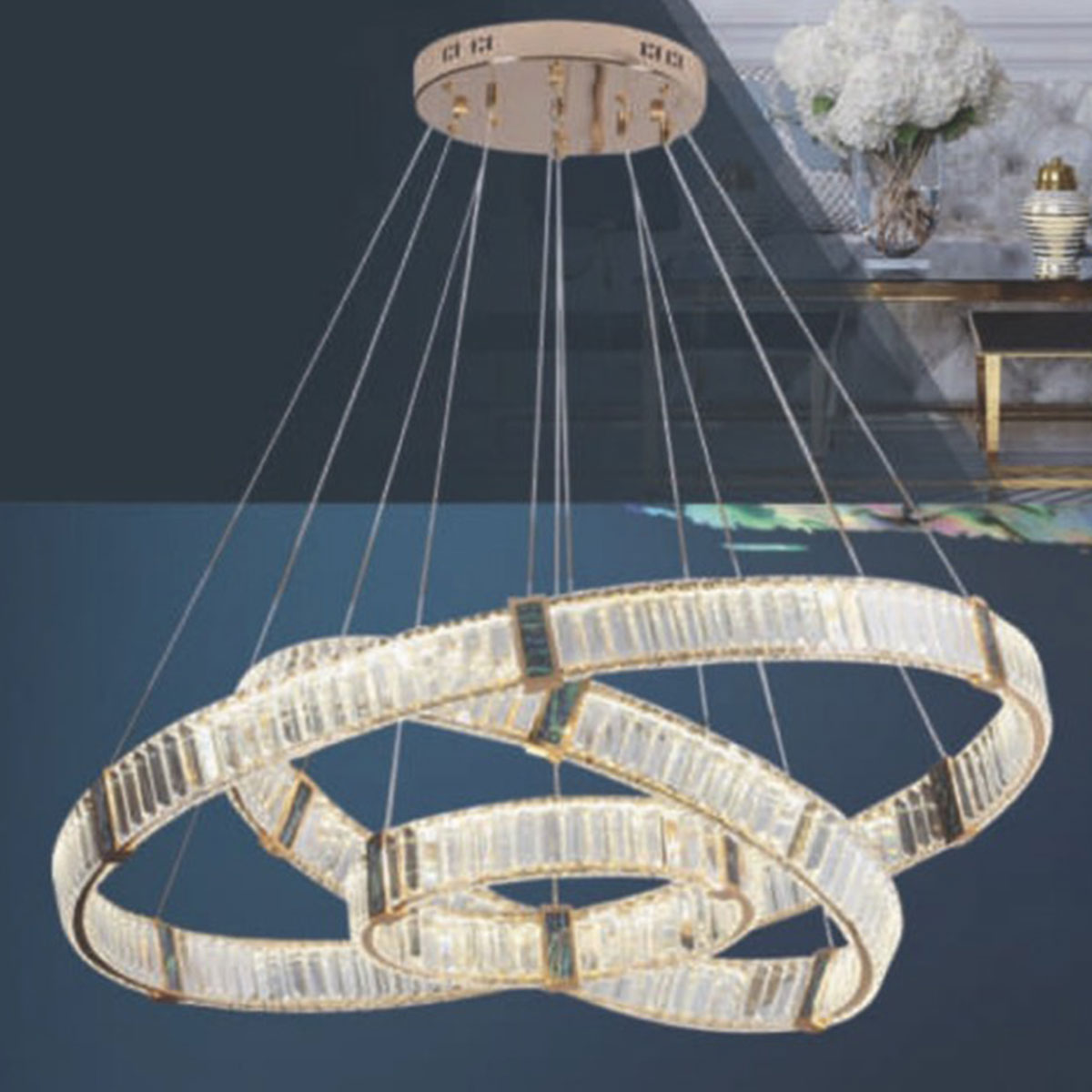 Đèn Thả 3 vòng pha lê bản lớn TPL-81028/8+6+4 Ø800-600-400