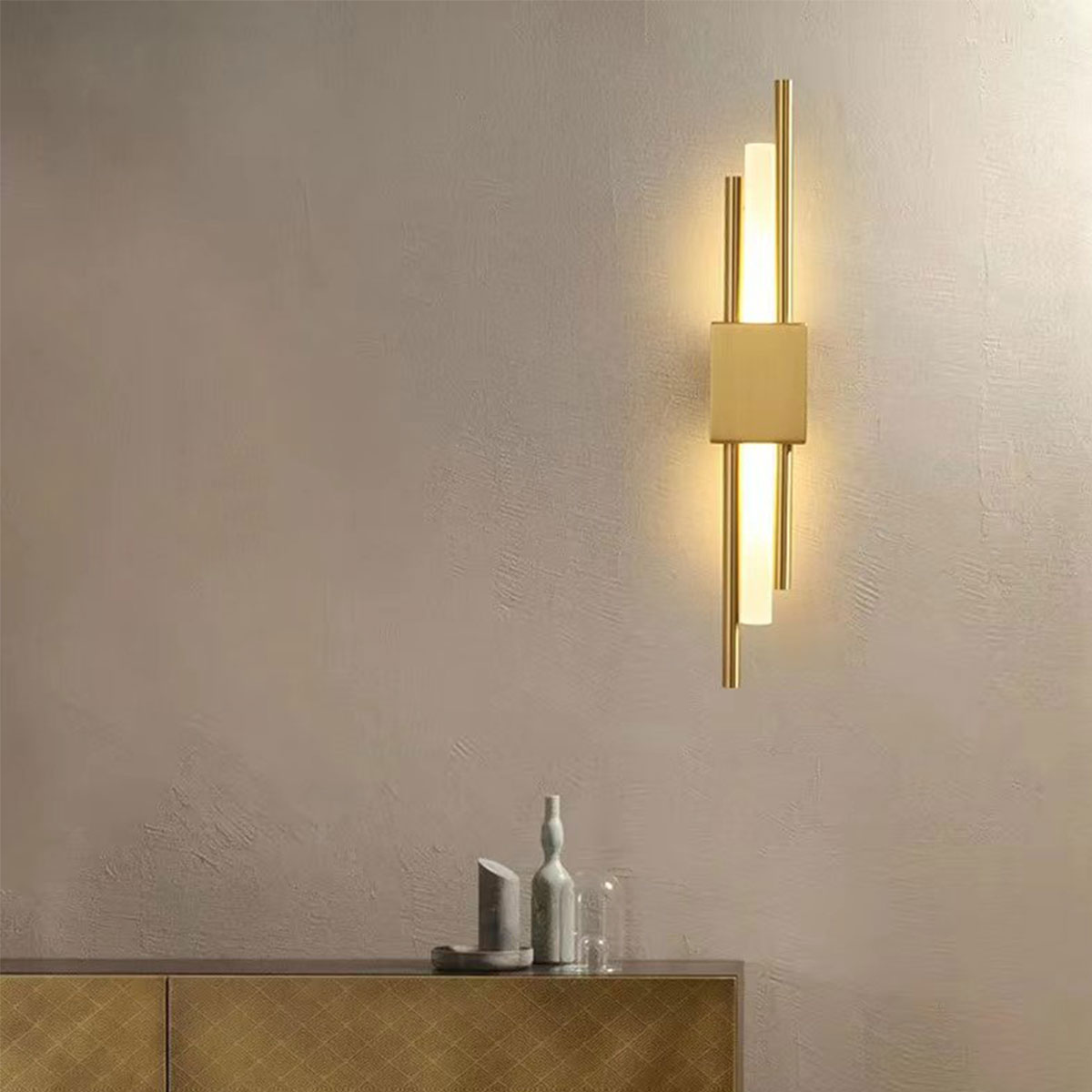 Đèn Tường 2 ống màu vàng đồng + thủy tinh VPL-646 R80xC500