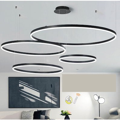 Đèn Thả 4 vòng tròn đèn led 3 màu TL-7004/4-BK Ø800-600-600-400