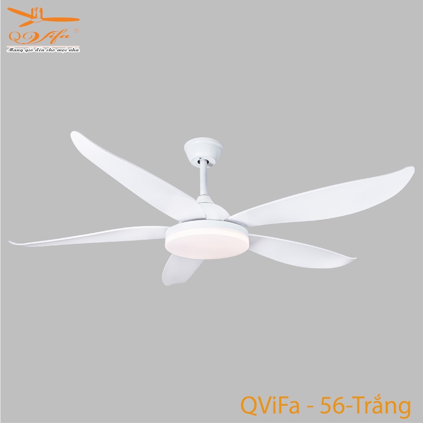 Quạt trần 5 cánh nhựa ABS màu trắng có đèn led 3 màu đường kính 1,4 mét QVIFA-56