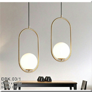 Đèn Thả đơn giản cầu thuỷ tinh đục trong lồng hình thoi THCN40A Ø200xH400