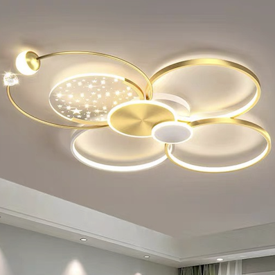 Đèn ốp trần led 6 vòng tròn màu vàng led 3 màu 240W OTA7X6 L1100xW1100