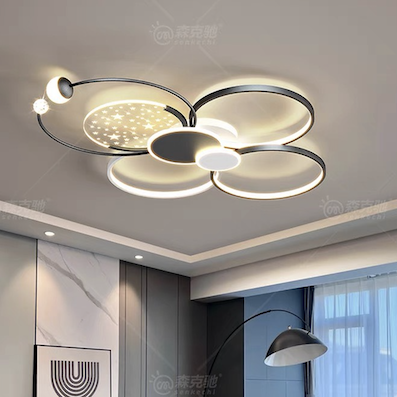 Đèn ốp trần led 6 vòng tròn màu đen led 3 màu 240W OTA7X6 Đen L1100xW1100