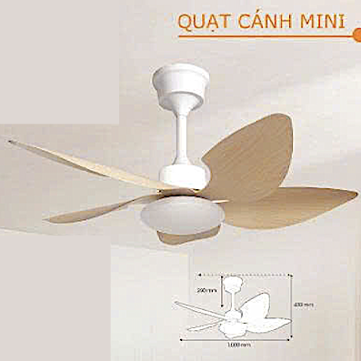 Quạt trần 3 cánh nhựa mini màu gỗ cho phòng trẻ em có đèn led đường kính 1 mét ViFa-909