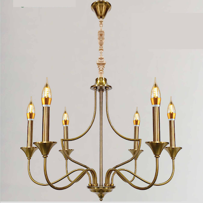 Đèn Chùm xi đồng 6 ngọn nến phong cách châu âu đơn giản CNQT-409 Ø720xH500